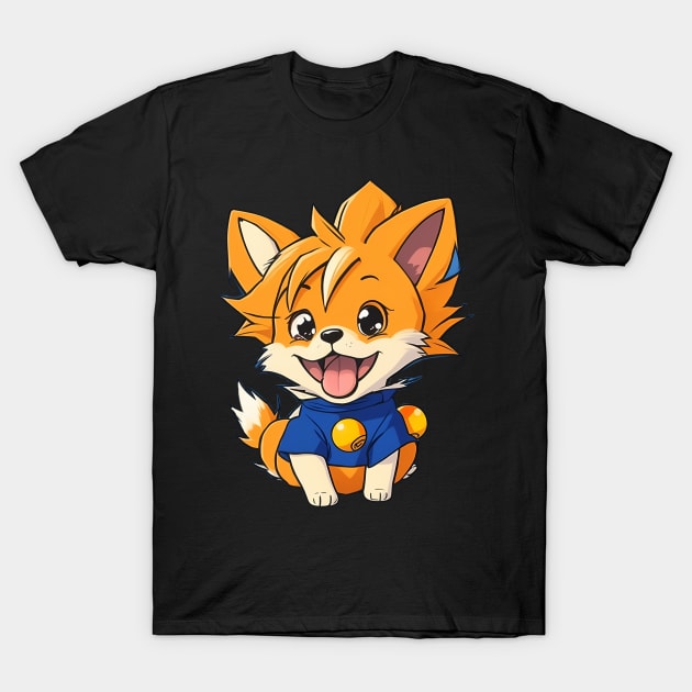 Adorable Cartoon Dog in Goku Style T-Shirt by koolteas